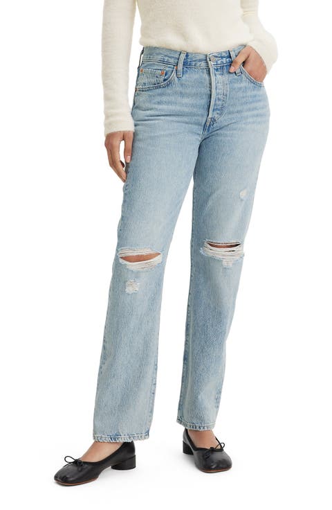 501® Ripped High Waist Straight Leg Jeans (Morning Joyride)