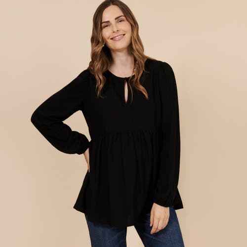 Motherhood Maternity Long Sleeve Empire Waist Keyhole Woven Blouse In Black