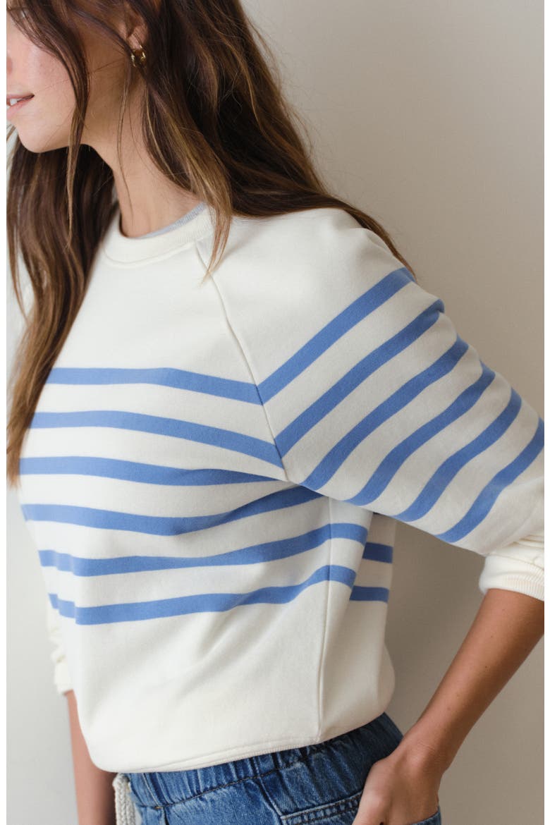 Cloud 9 Fleece Stripe Sweatshirt, Alternate, color, ANTIQUE WHITE/ BLUE STRIPE