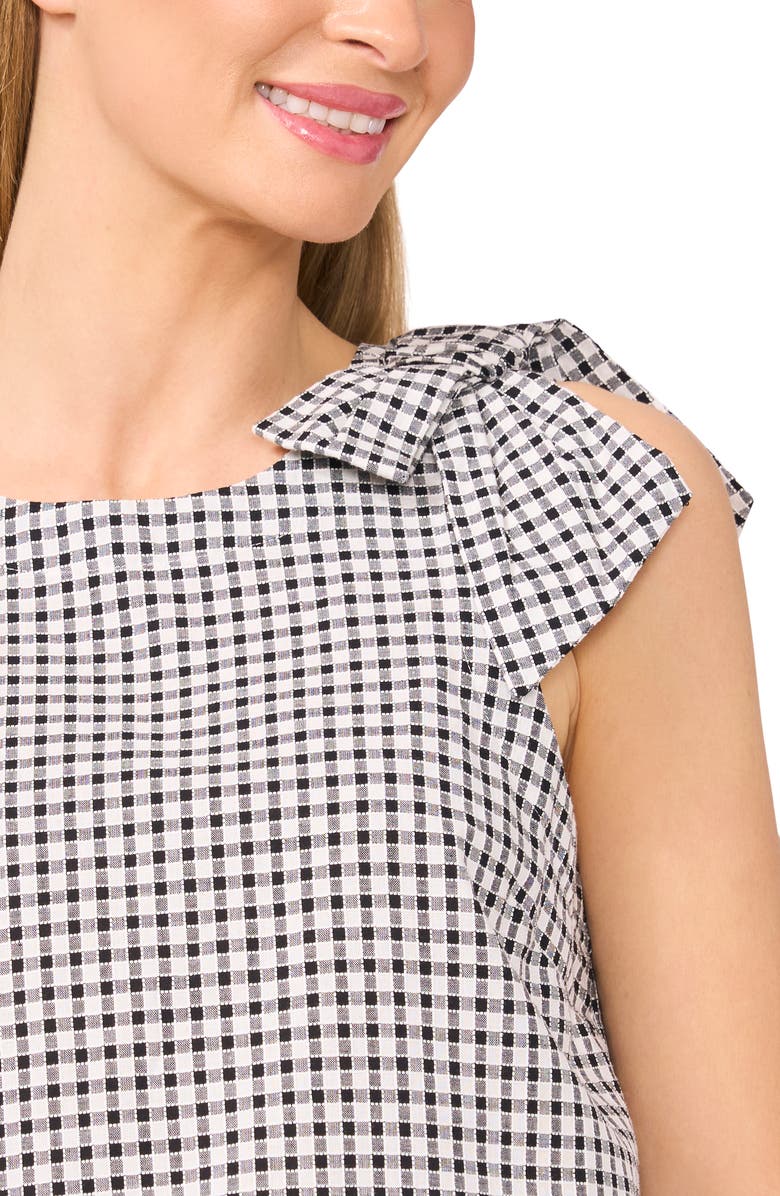 CeCe Gingham Bow Shoulder Top, Alternate, color, Rich Black