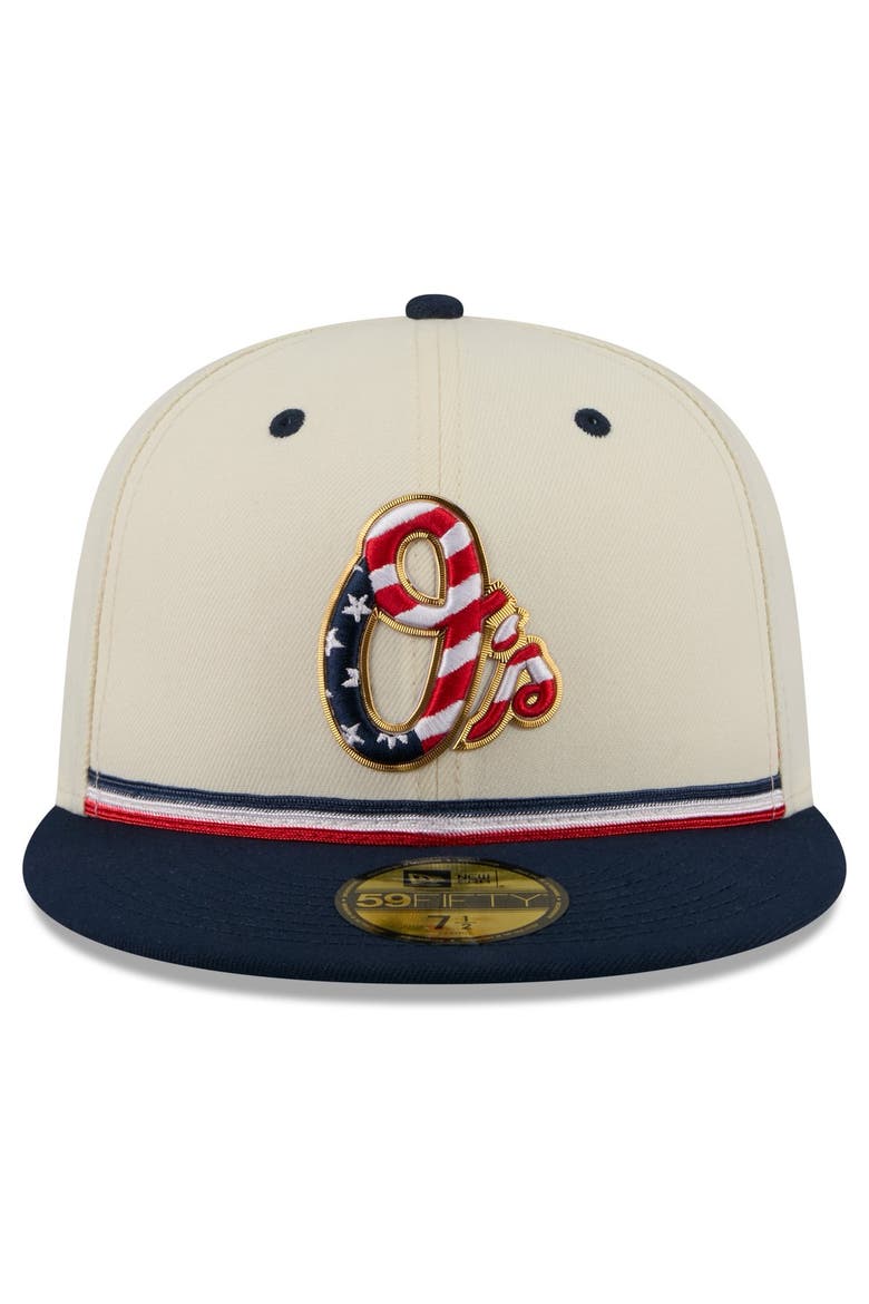 Men's New Era Cream/Navy Baltimore Orioles USA 250 Fourth of July 59FIFTY Fitted Hat, Alternate, color, Cream