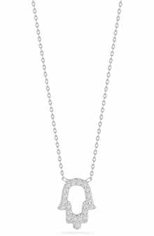 Pavé Cubic Zirconia Open Hamsa Pendant Necklace