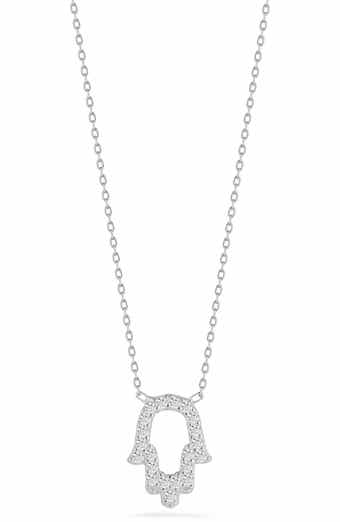 Pavé Cubic Zirconia Open Hamsa Pendant Necklace