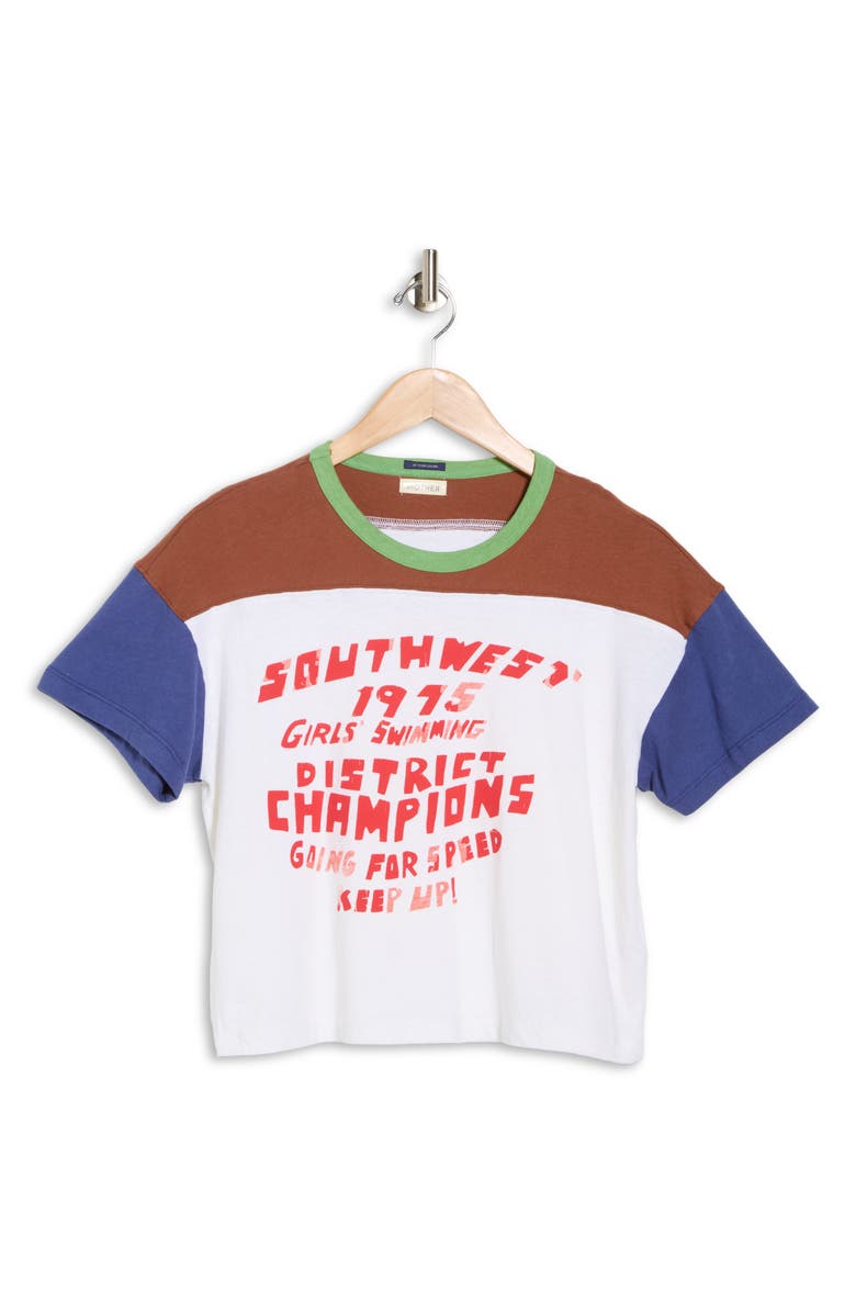 MOTHER The Grab Bag Crop Yoke Graphic T-Shirt, Alternate, color, Girls Swimming