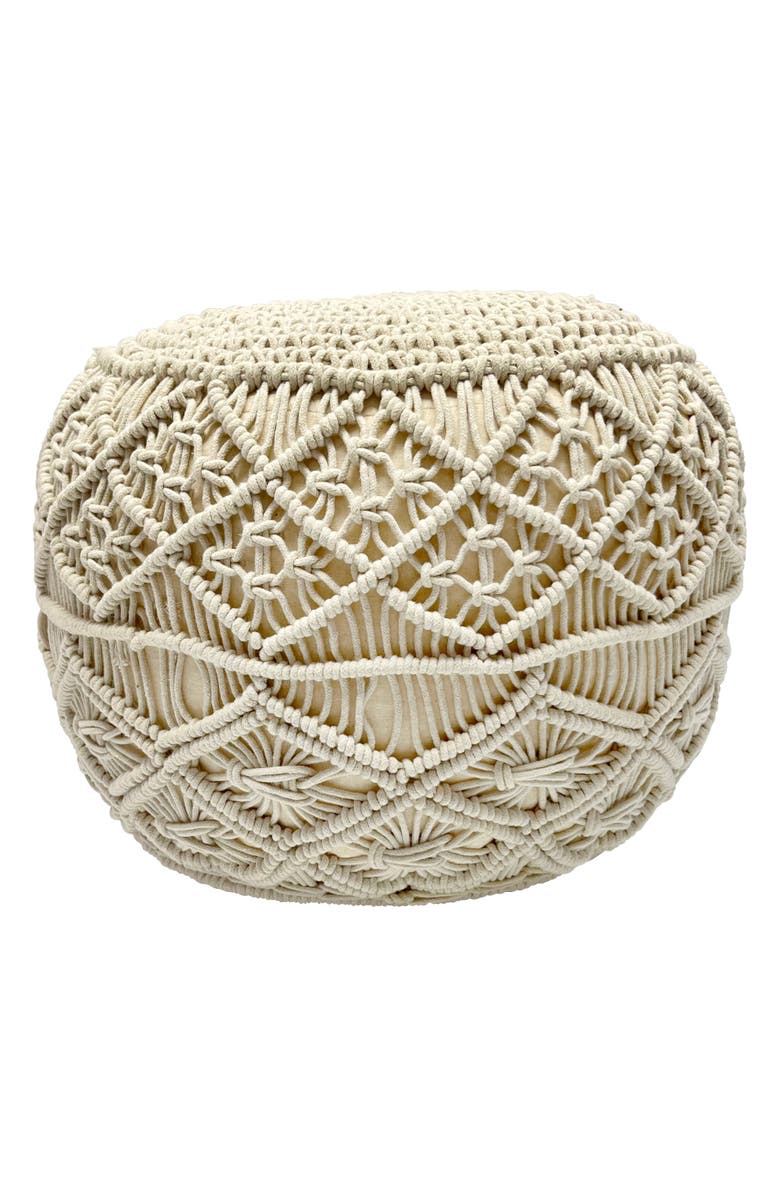 Northlight 18" Solid Cream Macrame Round Handmade Natural Cotton Pouf Ottoman, Alternate, color, Ivory