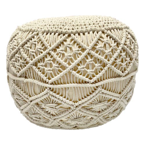 Northlight 18" Solid Cream Macrame Round Handmade Natural Cotton Pouf Ottoman