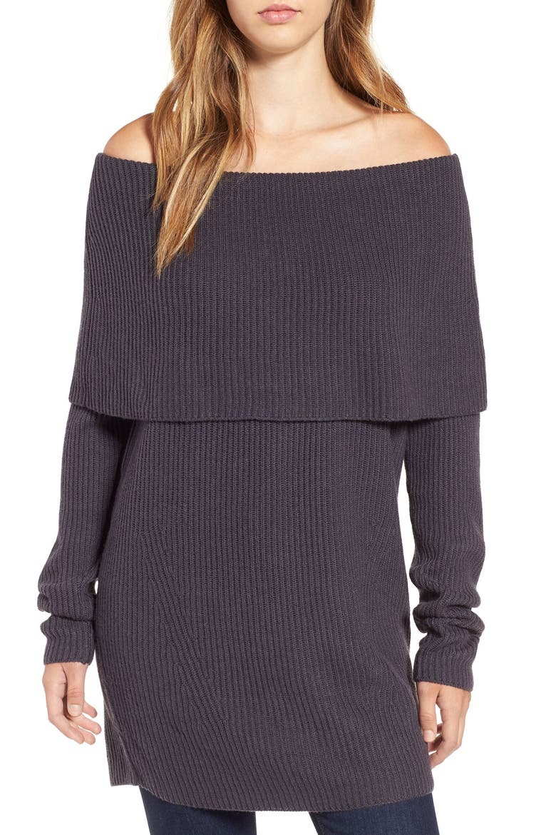 Off the Shoulder Knit Sweater, Main, color, GREY METEOR