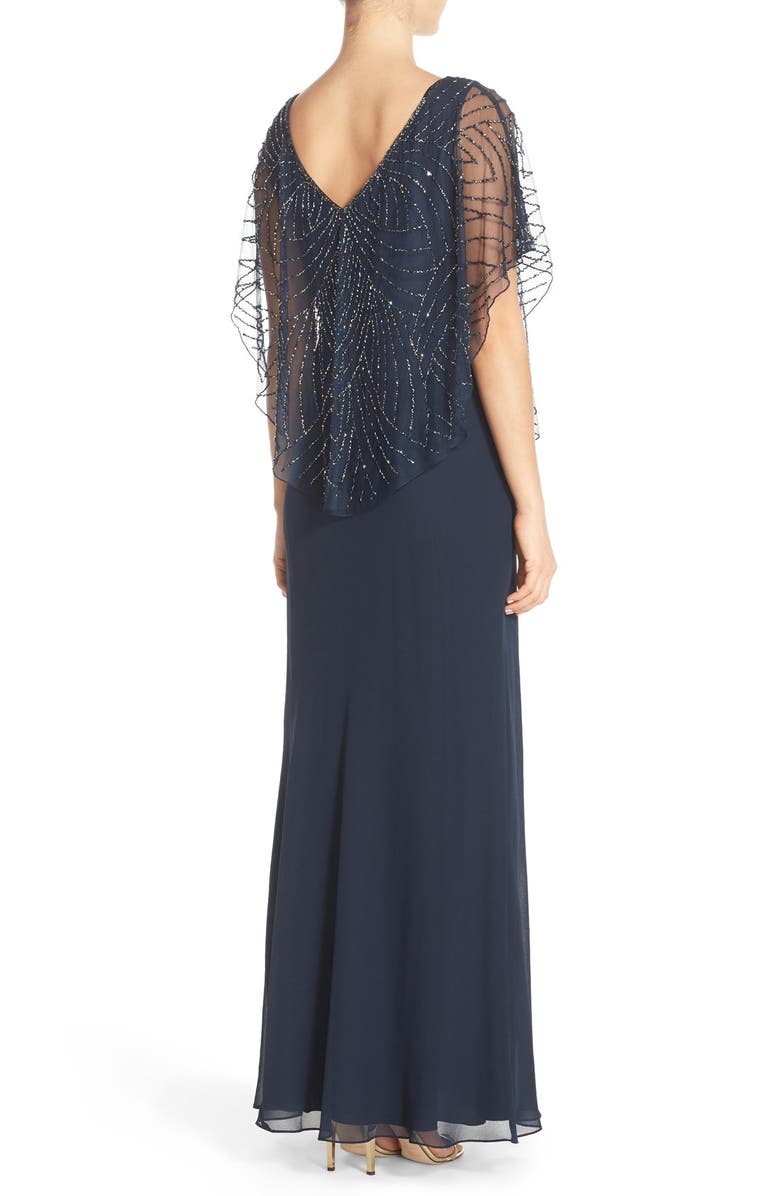 J Kara Embellished Cape Overlay Chiffon Gown, Alternate, color, 