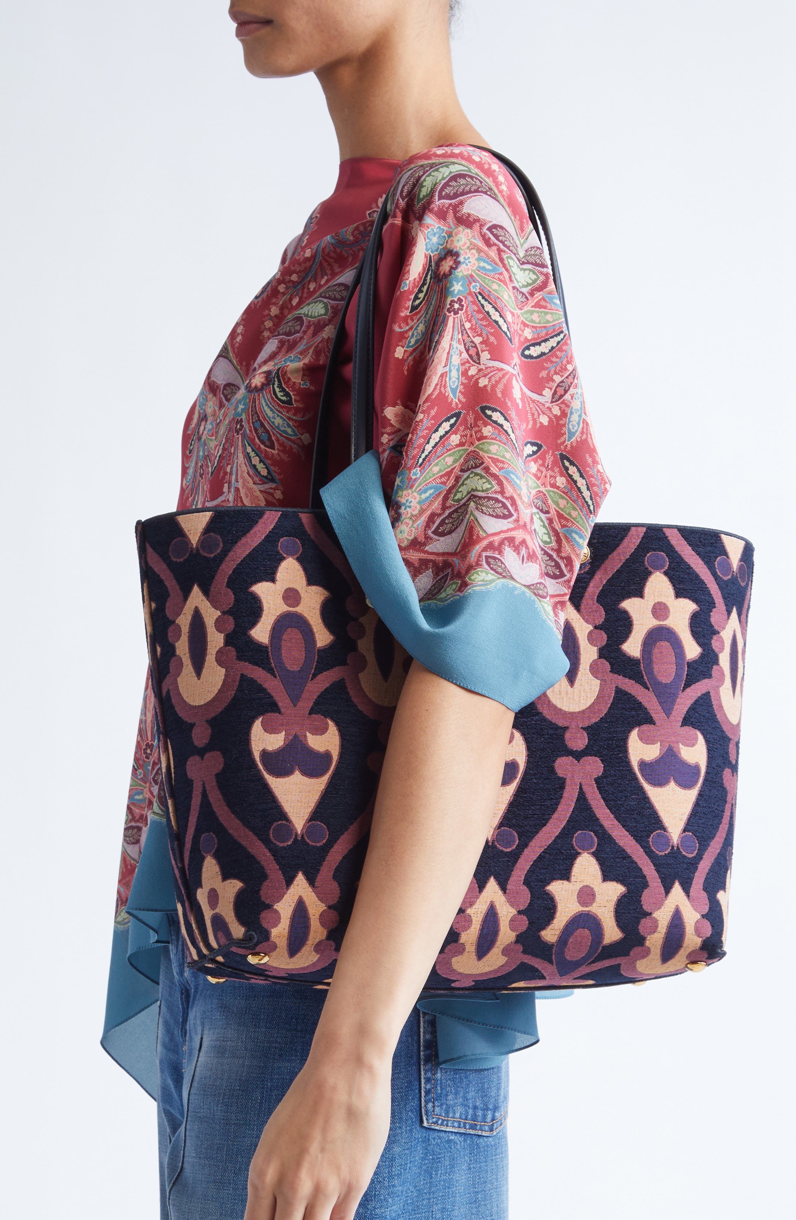 Etro Medium Essential Jacquard Shopper, Alternate, color, 