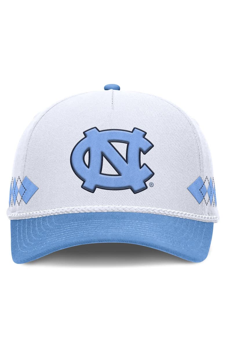 Jordan Brand Men
s Jordan Brand White/Carolina Blue North Carolina Tar Heels Argyle Rise Rope Adjustable Hat, Alternate, color, White
