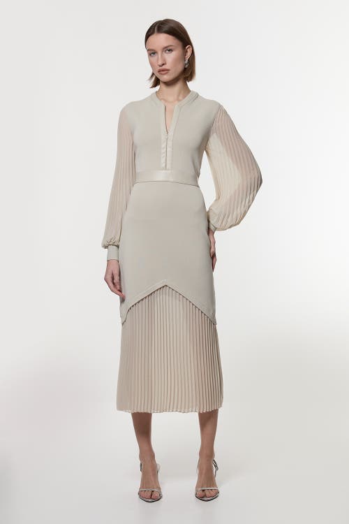 Karen Millen Woven Sleeved Pleated Dress In Gray