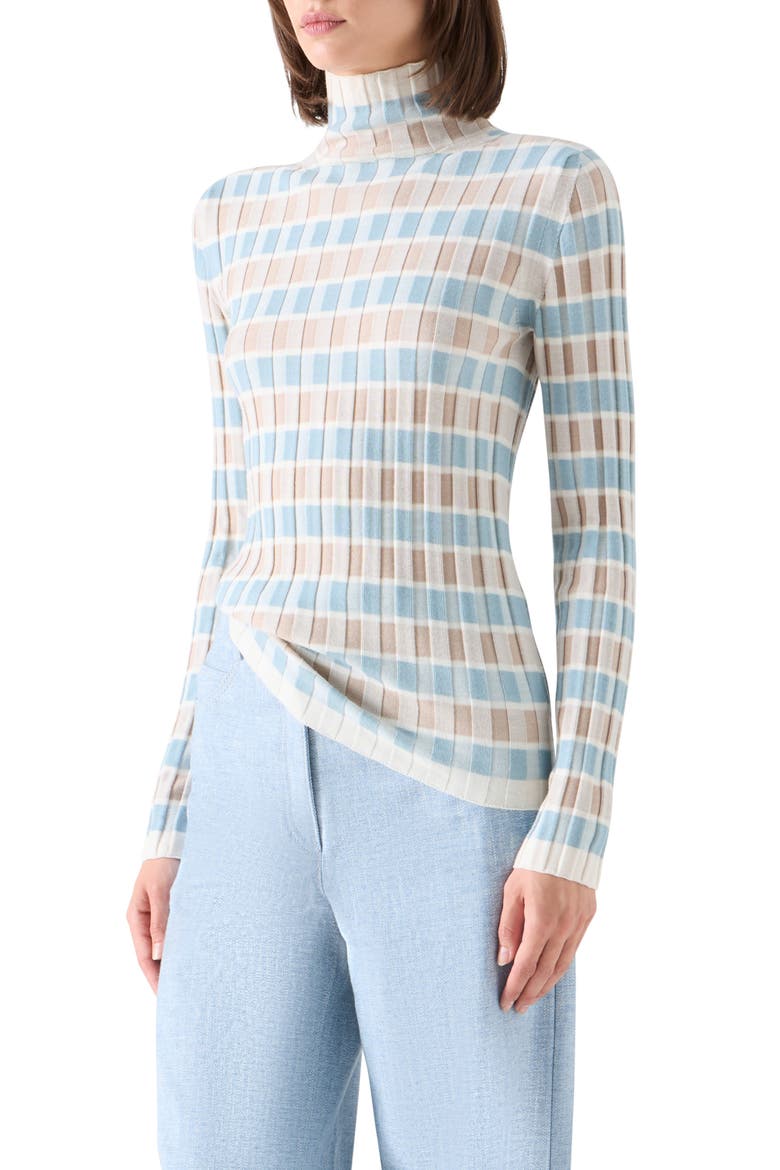 Intarsia Check Wool Turtlneck Sweater, Alternate, color, WINTER WHITE-OAT