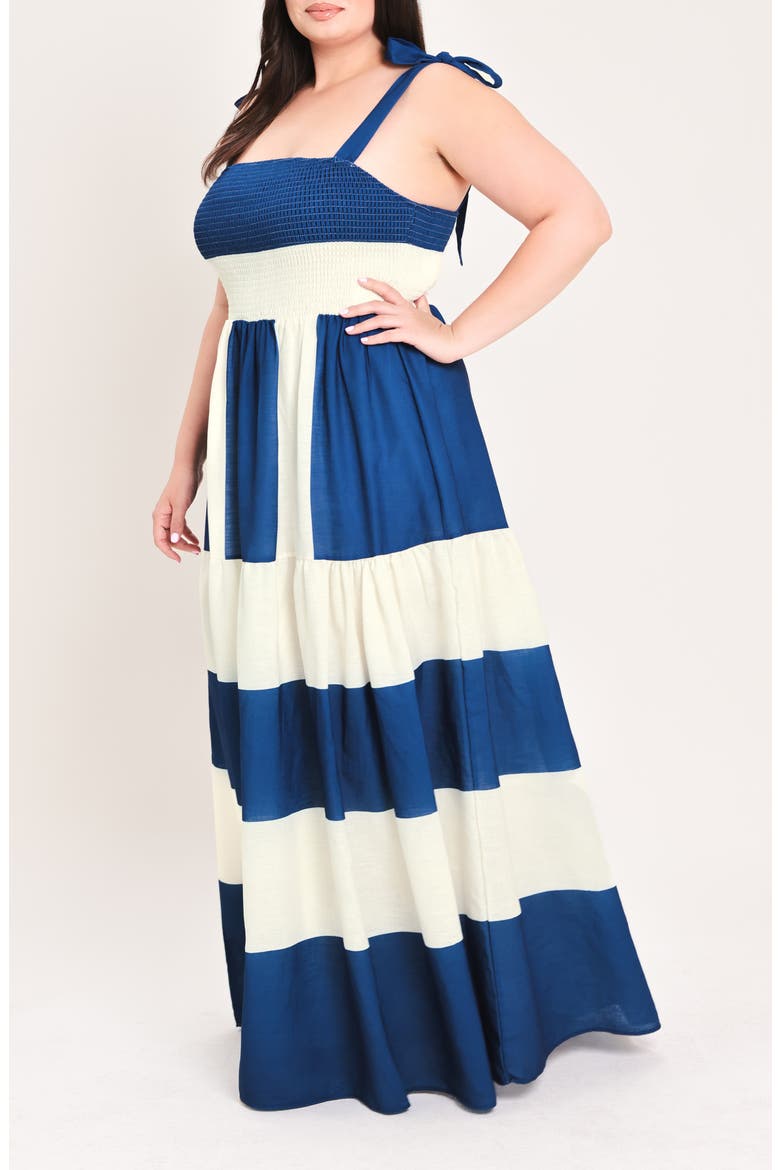 Striped Smocked Tiered Maxi Dress, Alternate, color, OFF WHITE/ BLUE