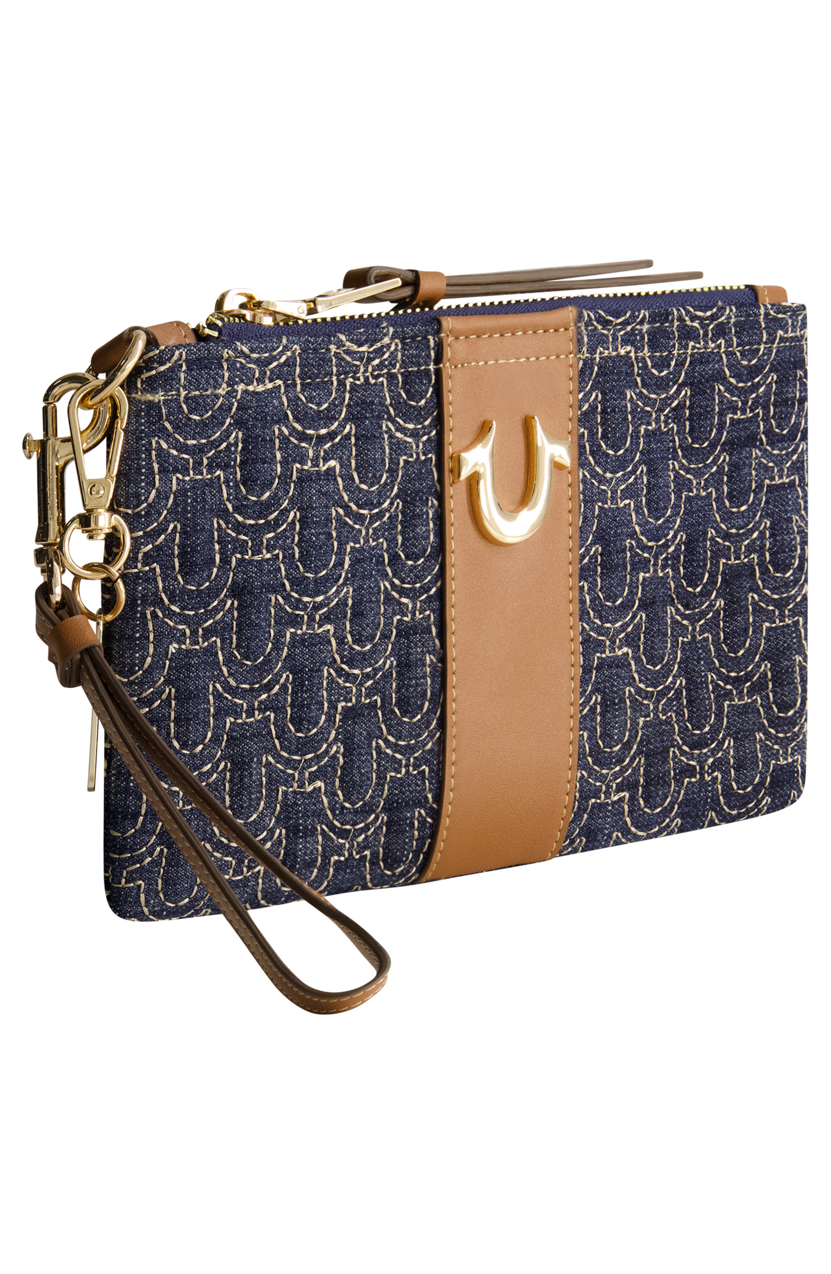 Quilted Horseshoe Wristlet Pouch, Alternate, color, DARK DENIM