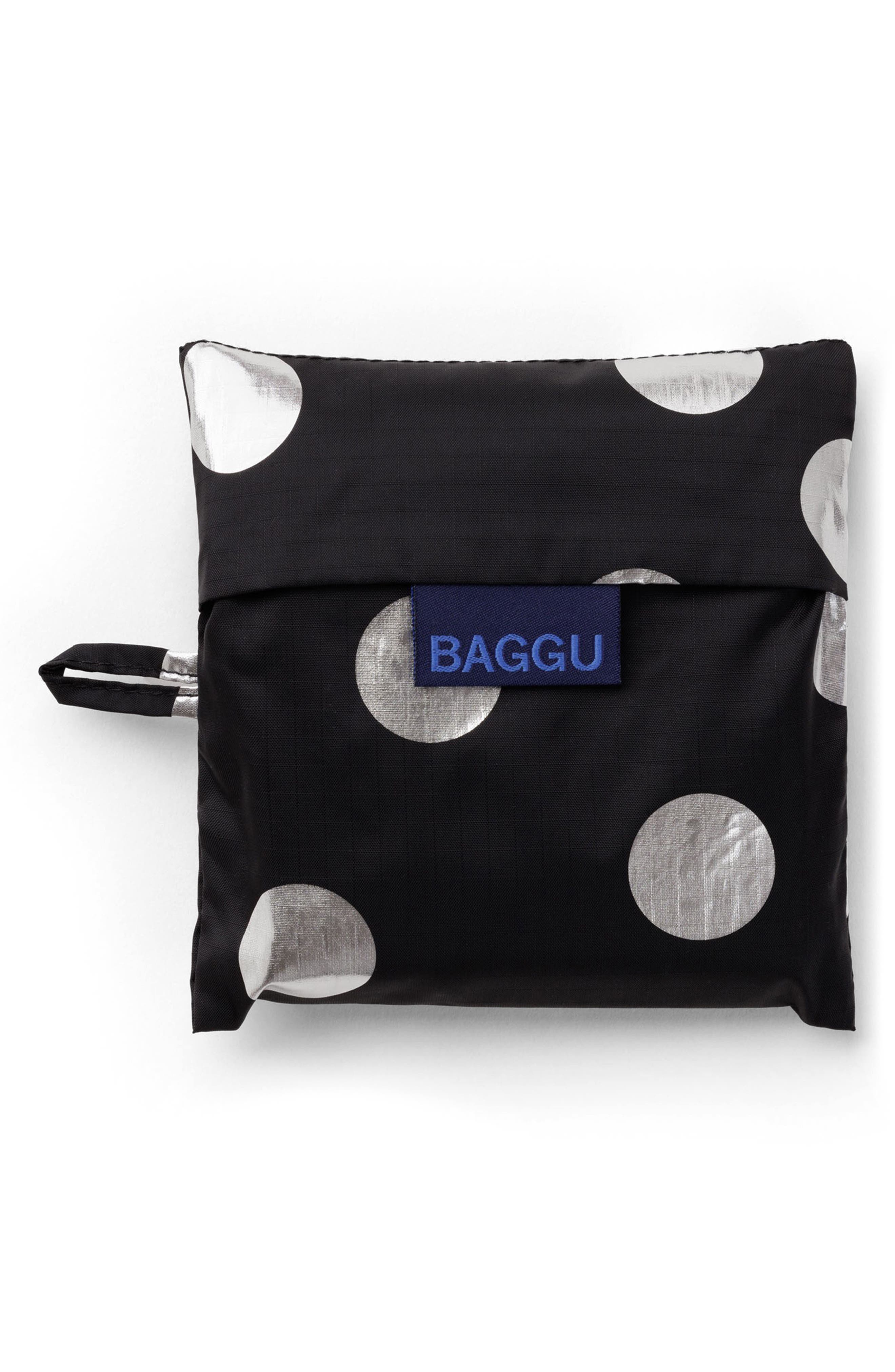 Standard Baggu Reusable Nylon Tote, Alternate, color, SILVER METALLIC POLKA DOT