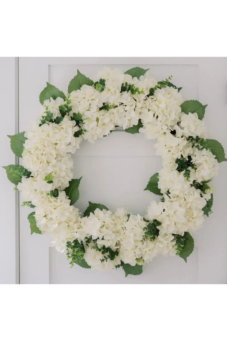 30" White Hydrangea Wreath - 30in Faux Floral Door Wreath, Alternate, color, White Hydrangea