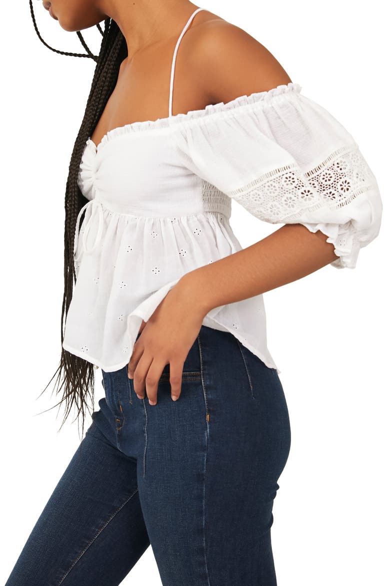 Banbino Cold Shoulder Eyelet Cotton Top, Alternate, color, WHITE