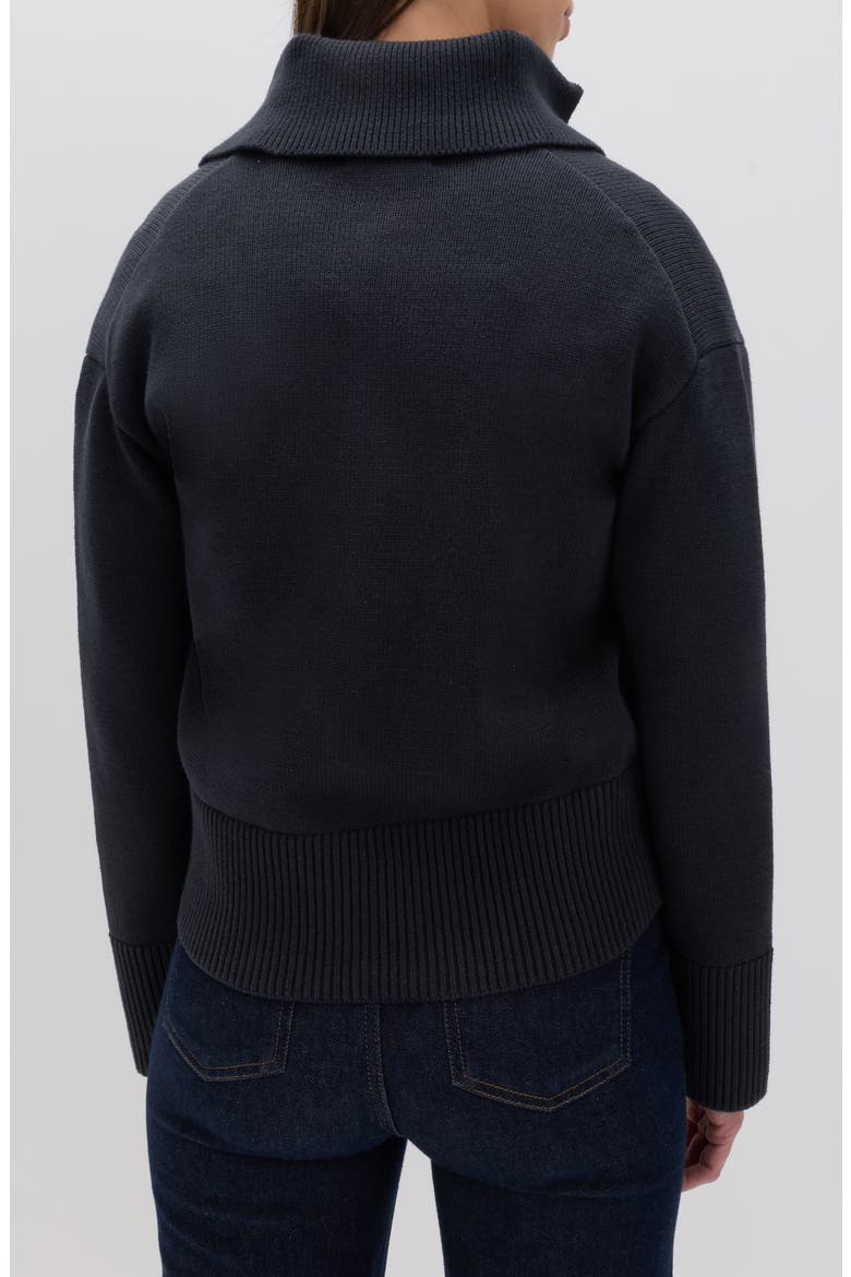 Point Collar Knit Cotton & Wool Blend Jacket, Alternate, color, MIDNIGHT NAVY BLUE