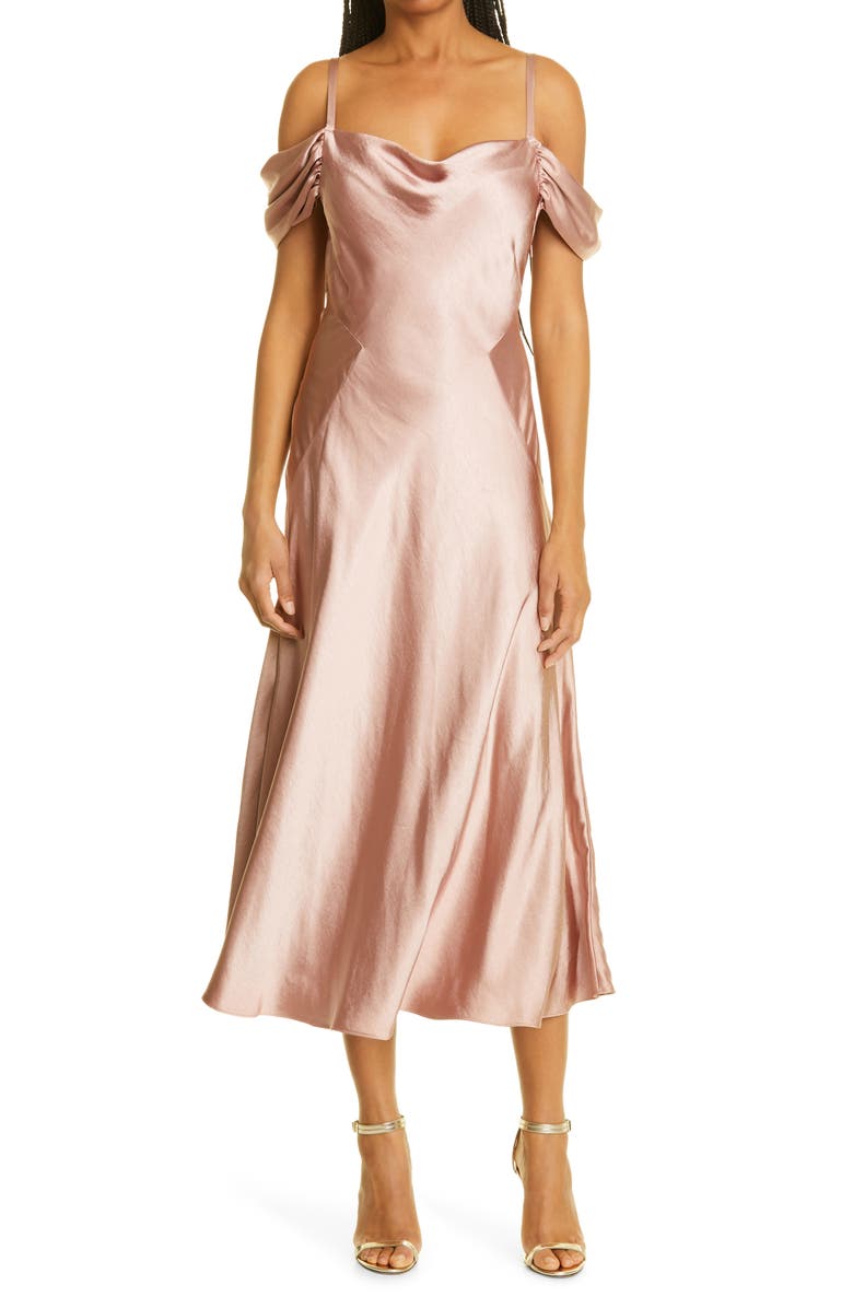 Ted Baker London Esta Cold Shoulder Satin Slipdress, Main, color, Dusky Pink