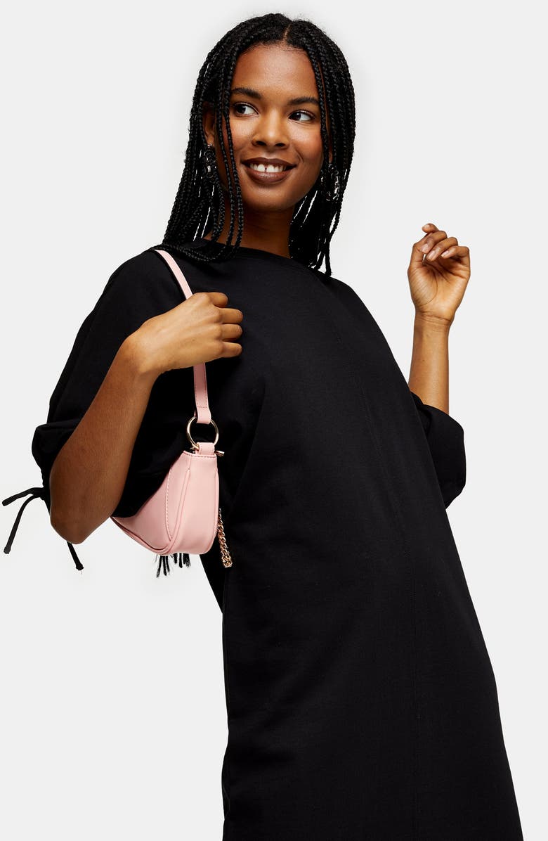 Topshop Drawstring Sleeve Midi Dress, Alternate, color,