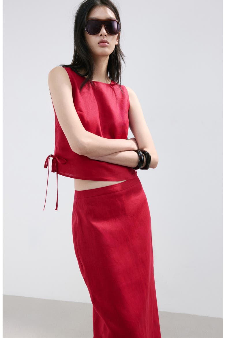 Linen Midi Skirt, Alternate, color, RED
