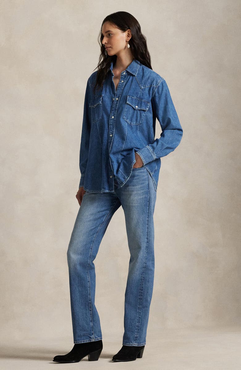 Polo Ralph Lauren Denim Trapeze Western Shirt, Alternate, color, Nisku Wash