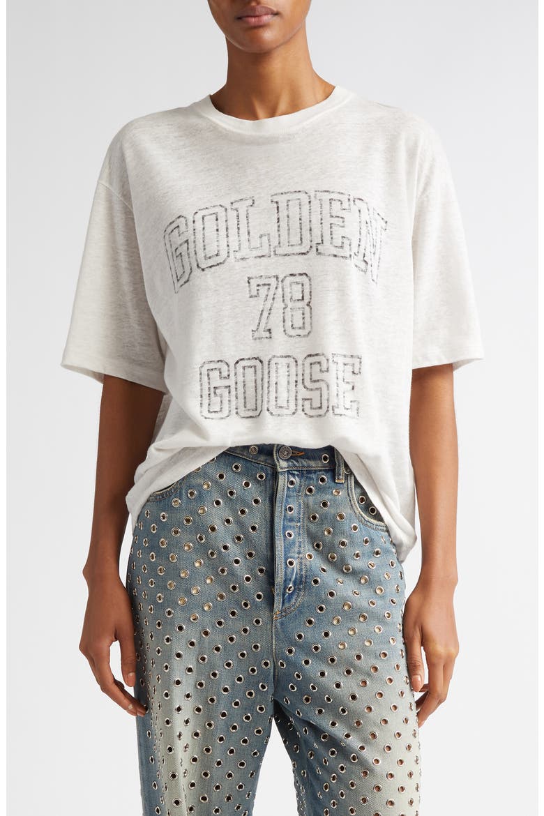 Journey Boxy Linen Graphic T-Shirt, Main, color, HERITAGE WHITE/ BLACK