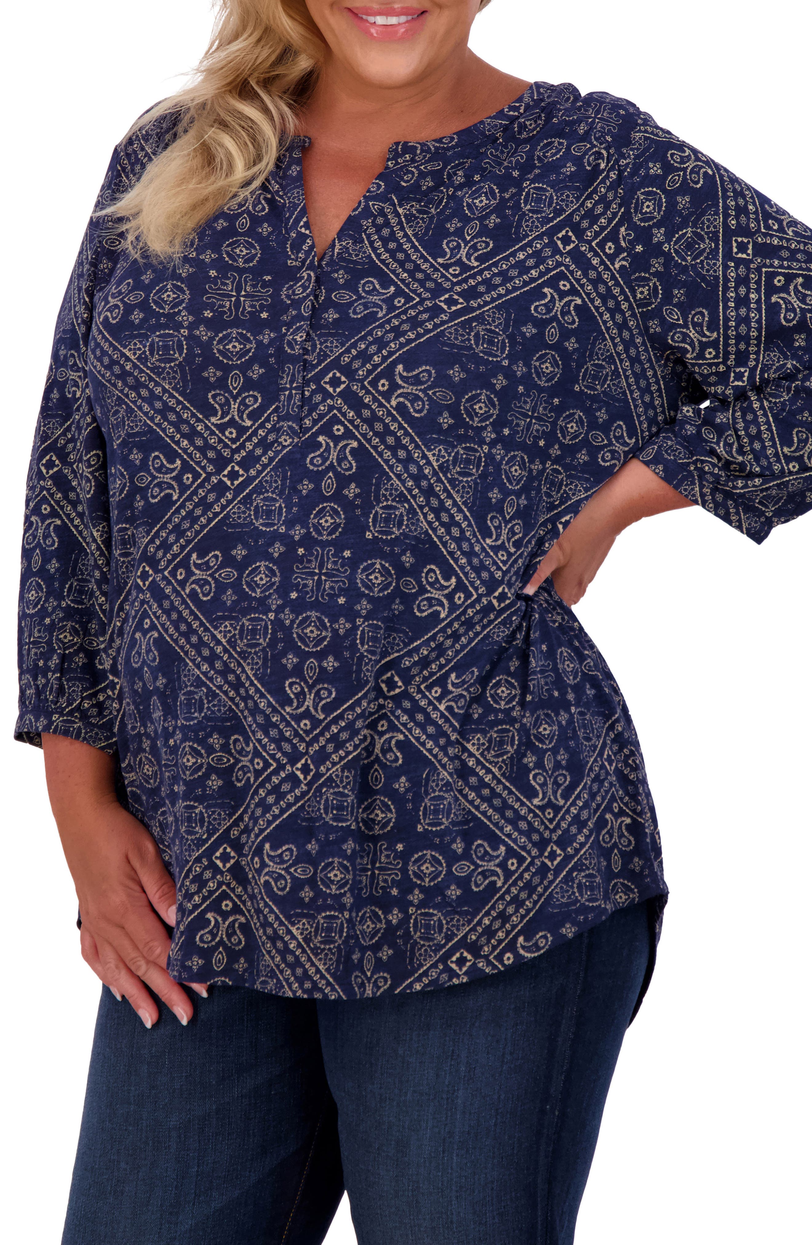 Lucky Brand Bandana Print Cotton Blend Top