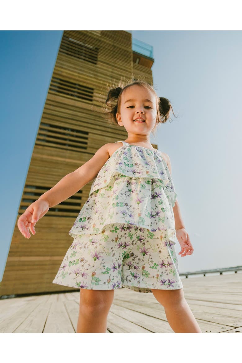 Jersey Flowers Romper with Tiers, Alternate, color, Green Floral Print