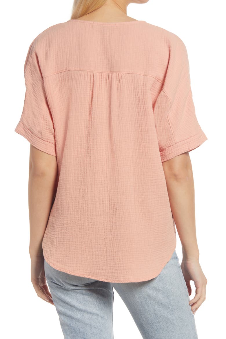 Cotton Gauze Top, Alternate, color, PEACH PAPAYA
