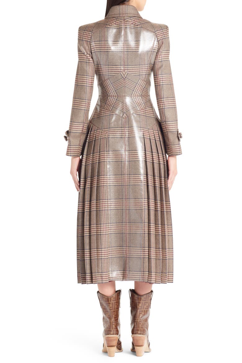 Checked Glazed Wool Trench Coat, Alternate, color, GREY