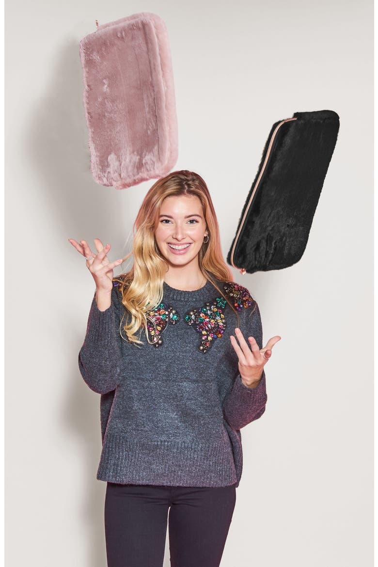 Faux Fur 15-Inch Laptop Sleeve, Alternate, color, BLACK