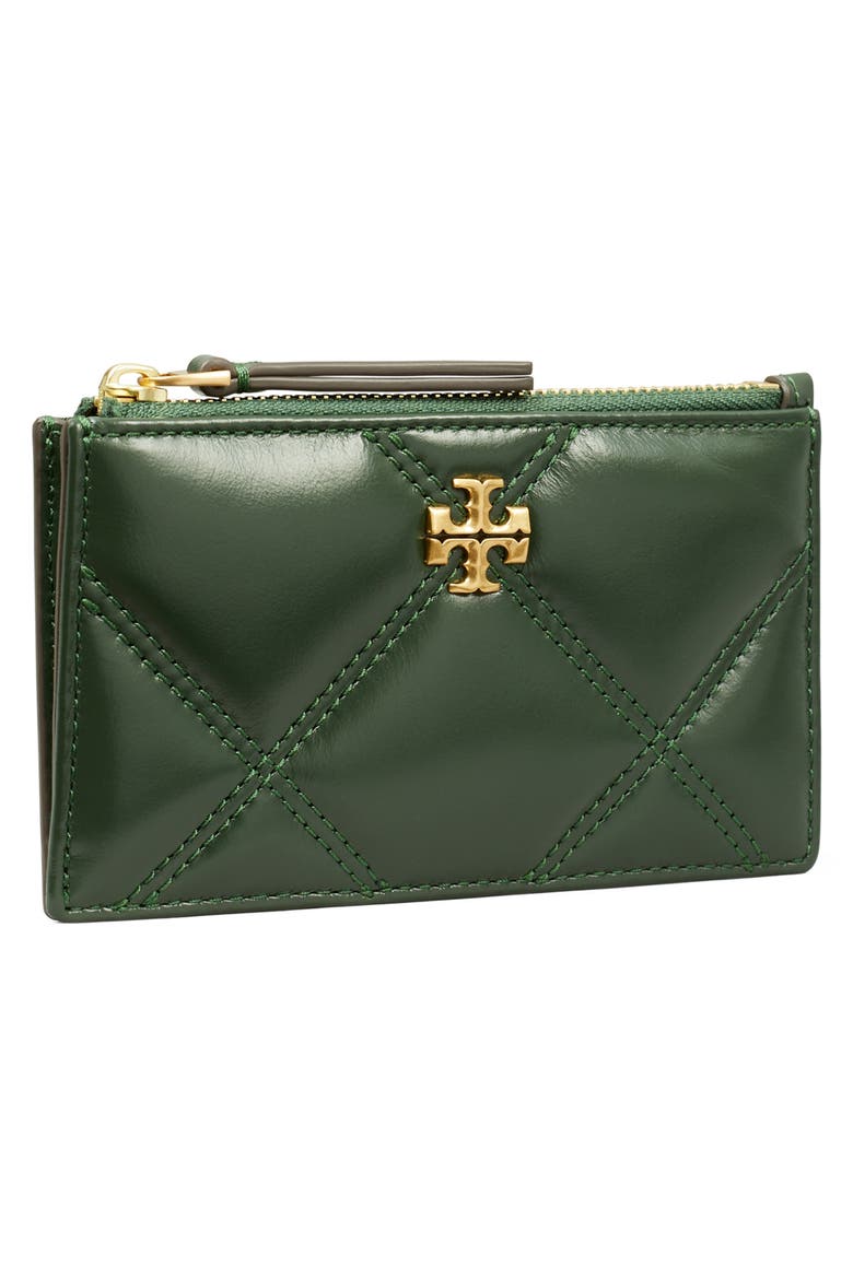 Kira Diamond Quilted Leather Zip Card Case, Alternate, color, FIR TREE