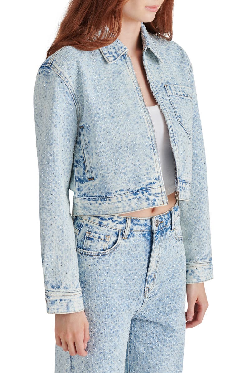 Steve Madden Glacia Embellished Textured Denim Jacket, Alternate, color, 