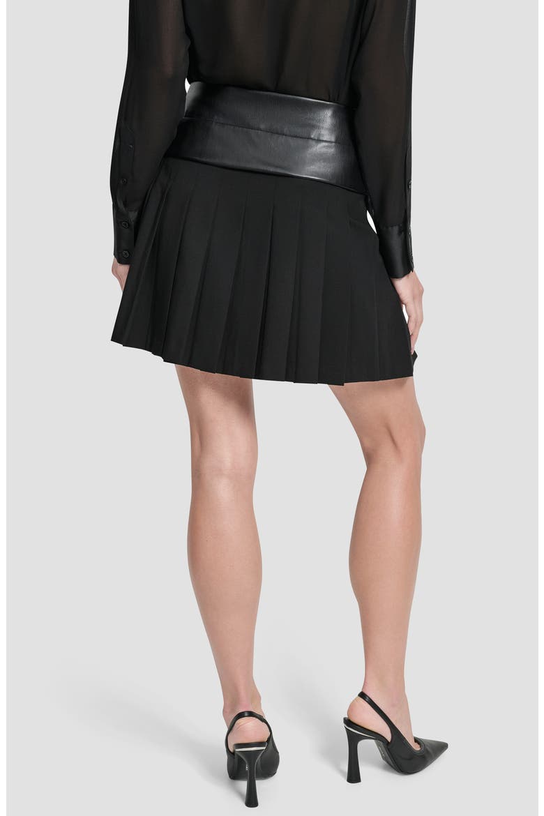 Pleated Mixed Media Miniskirt, Alternate, color, BLACK