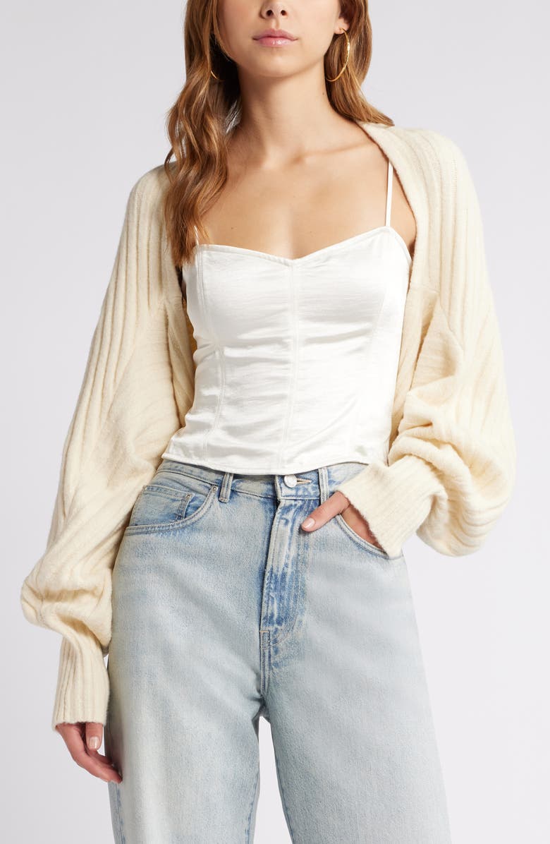 Open Edit Rib Bolero Sweater, Main, color, Ivory Dove