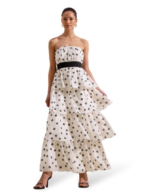 Ro&zo Womens Claudia Polka-dot Tiered Cotton And Linen-blend Maxi Dress Black In White
