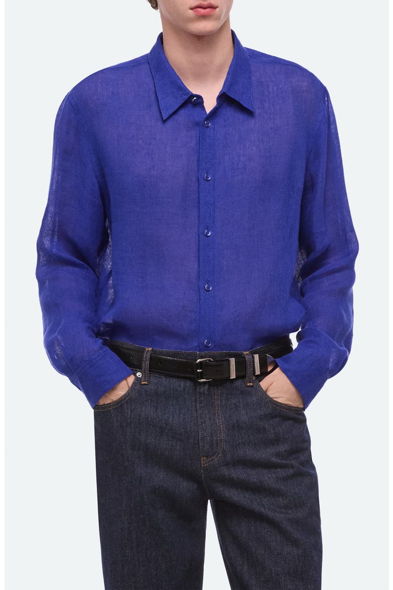 Relaxed Fit Linen Gauze Button-Up Shirt, Alternate, color, COBALT
