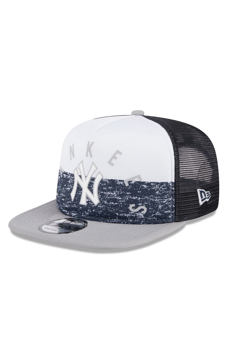 New Era Men's New Era White/Gray New York Yankees Team Foam Front A-Frame Trucker 9FIFTY Snapback Hat, Main, color, White