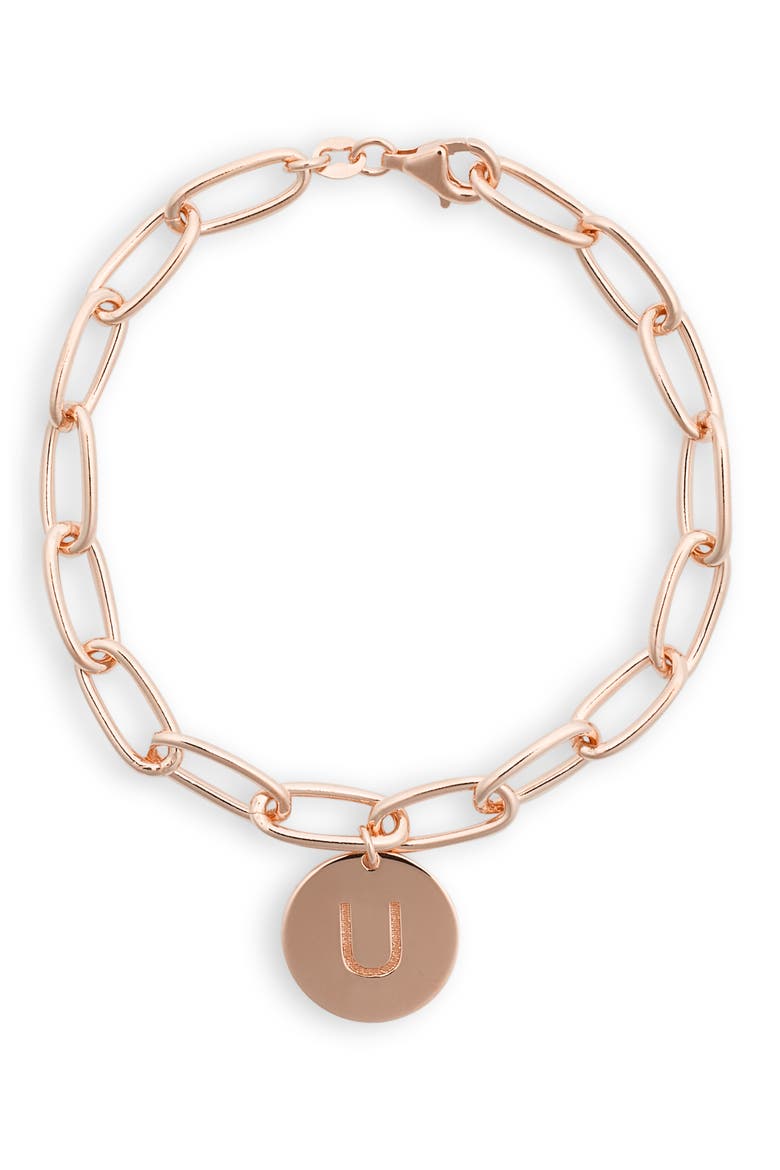 Initial Disc Charm Bracelet, Main, color, ROSE-U