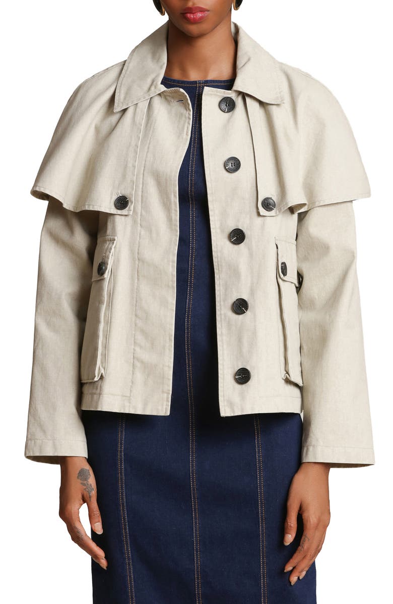 Avec Les Filles Cape Detail Cotton Jacket, Alternate, color, Limestone