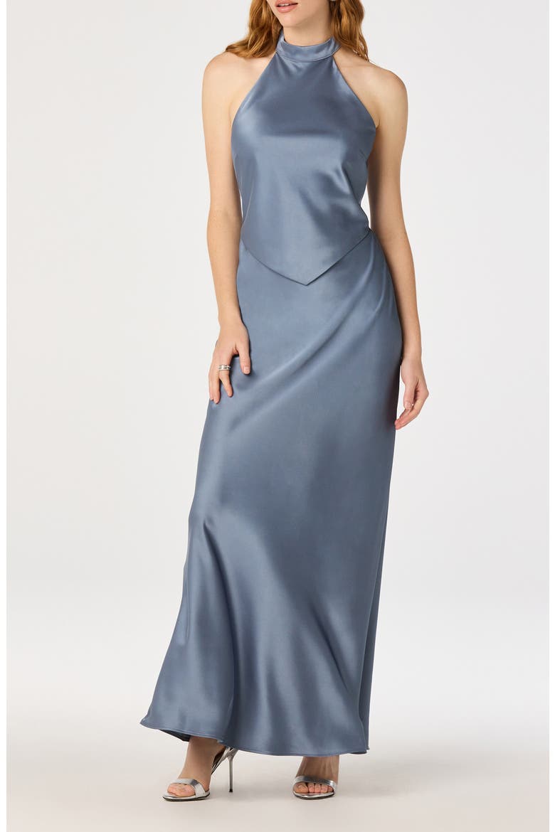 Viridiana Halter Neck Gown, Alternate, color, STEEL BLUE