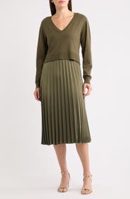 Sam Edelman Pleated Long Sleeve Midi Dress