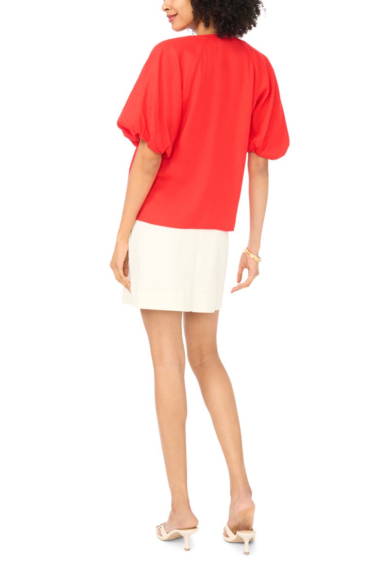 Puff Sleeve Floral Print Peasant Top, Alternate, color, LOBSTER RED