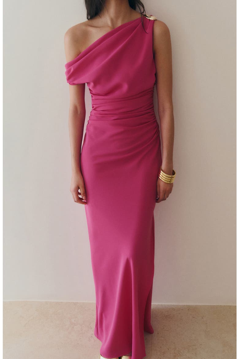 One Shoulder Cocktail Maxi Dress, Alternate, color, FUCHSIA