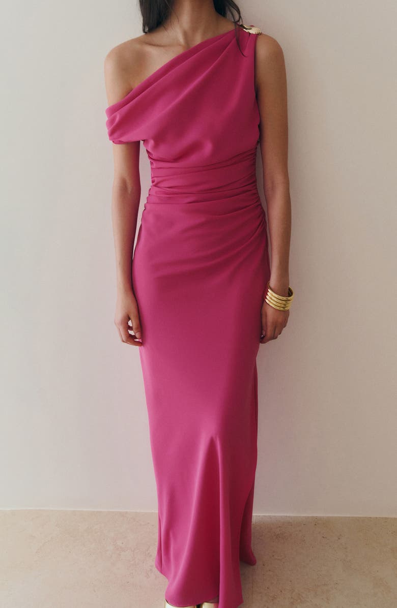 MANGO One Shoulder Cocktail Maxi Dress, Alternate, color, Fuchsia