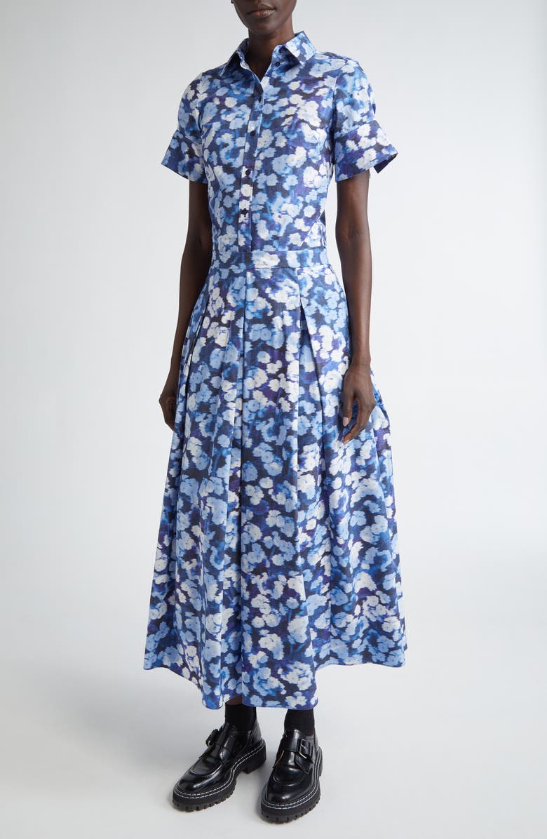 Erdem Pleated Cotton Midi Skirt, Alternate, color, 