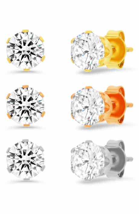 HMY JEWELRY 3-Pack Cubic Zirconia Round Stud Earrings