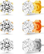 HMY JEWELRY 3-Pack Cubic Zirconia Round Stud Earrings