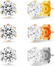 HMY JEWELRY 3-Pack Cubic Zirconia Round Stud Earrings